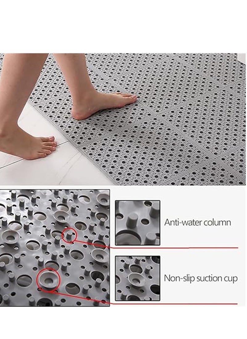 12 Pack Bath Mat, Non Slip Shower Mat, Bathroom Mats Bathroom Rugs Interlocking Soft Floor Mats DIY Floor Mat with Drain Holes for Home Kitchen Bathroom Shower Pool Balcony (12 Grey)