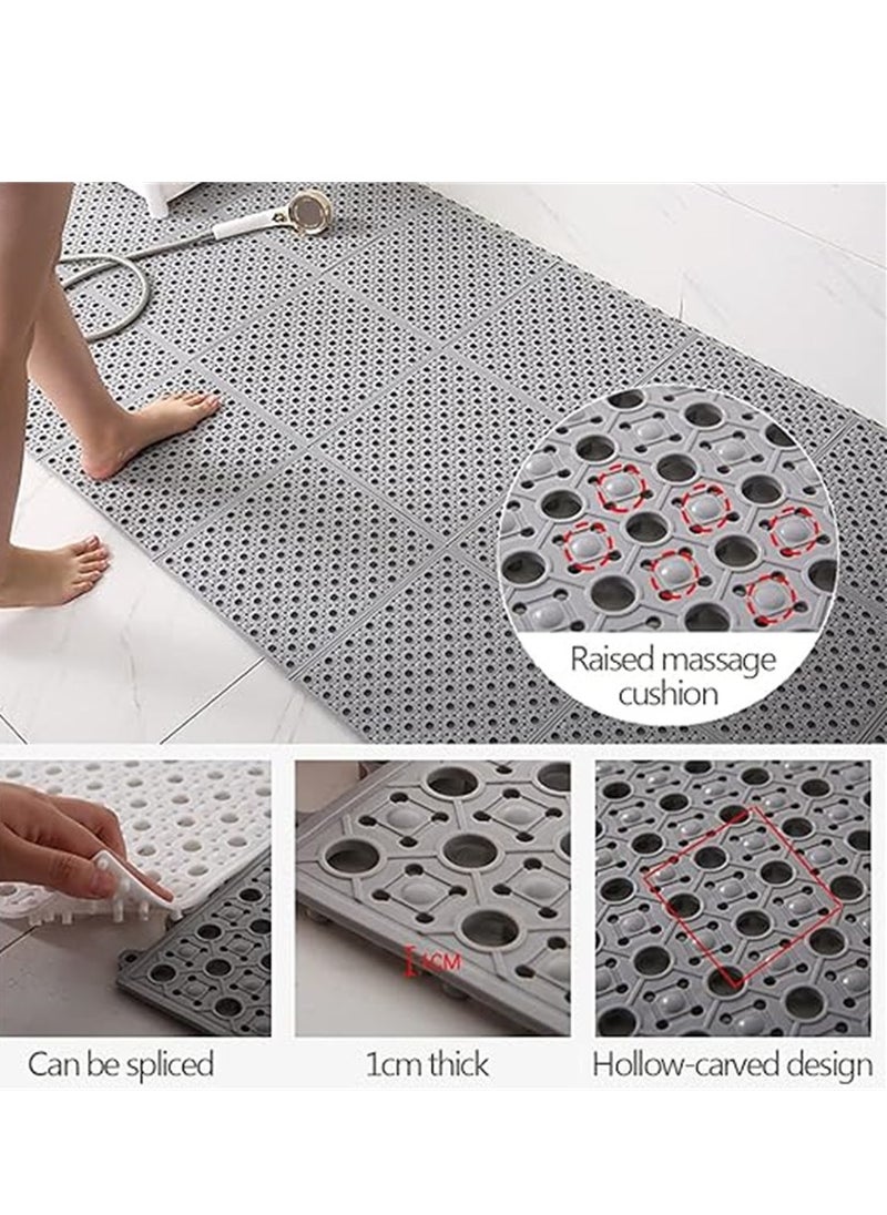 12 Pack Bath Mat, Non Slip Shower Mat, Bathroom Mats Bathroom Rugs Interlocking Soft Floor Mats DIY Floor Mat with Drain Holes for Home Kitchen Bathroom Shower Pool Balcony (12 Grey)