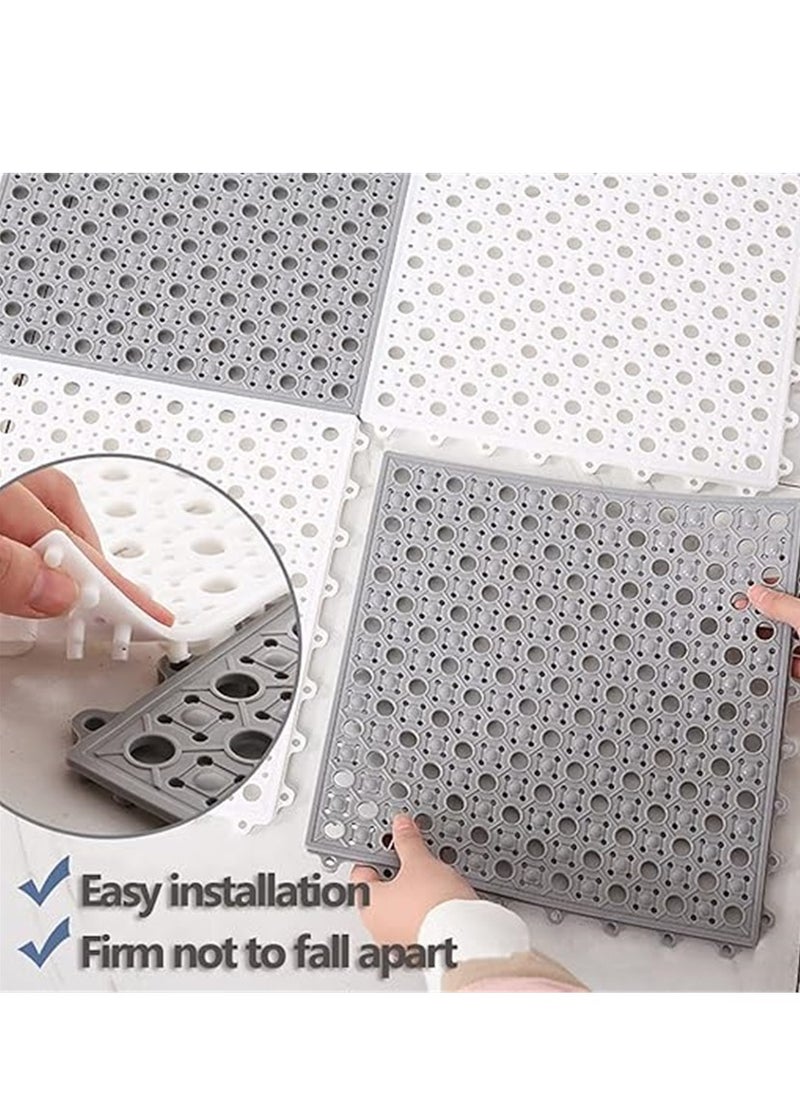 12 Pack Bath Mat, Non Slip Shower Mat, Bathroom Mats Bathroom Rugs Interlocking Soft Floor Mats DIY Floor Mat with Drain Holes for Home Kitchen Bathroom Shower Pool Balcony (12 Grey)