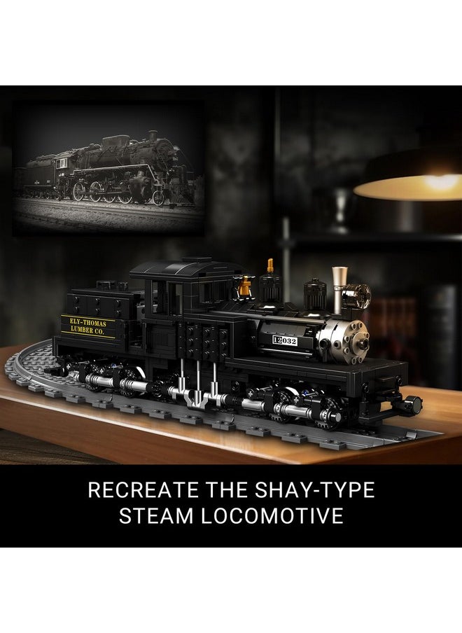 Shay-Type Steam Locomotive Building Set With Led Lighting, Remote/App Control Model Train Block Kit With Tracks, Engineering Toy Kit For Adults (880 Pcs)