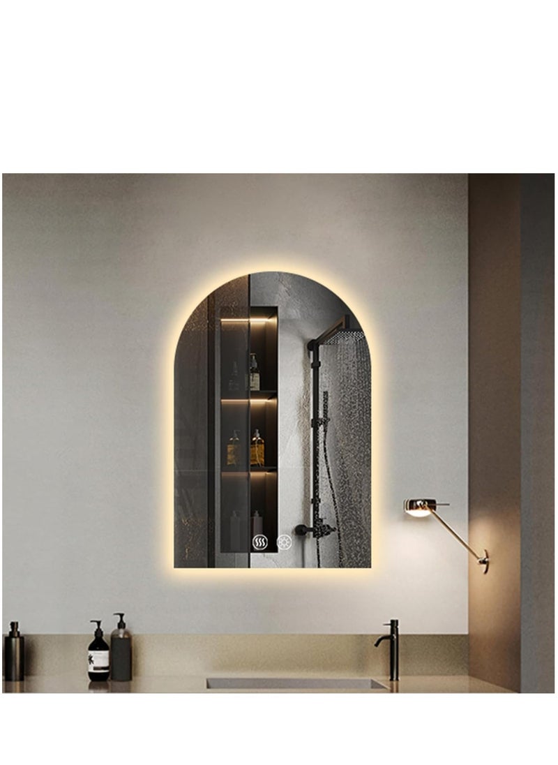 Vparty LED Arched Vanity Mirror, 50x80 cm, Frameless Backlit Design with Touch-Control 3-Color Illumination & Defogger