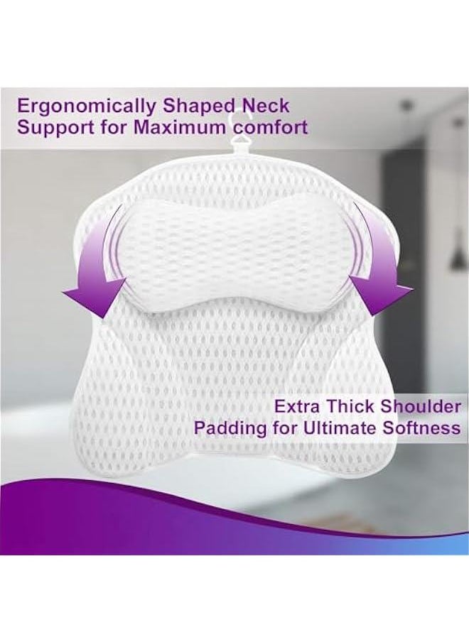 Durku Luxury Bath Pillow, Ergonomic Bathtub Spa Pillow with 4D Air Mesh Technology and 6 Suction Cups, Helps Support Head, Back, Shoulder and Neck, Fits All Bathtub, Hot Tub and Home Spa