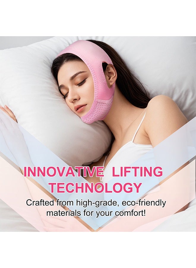 Reusable Facial Slimming Strap, V Line Lifting Bandage, Sleep Mask for Face Lift Prevent Sagging (Pink)