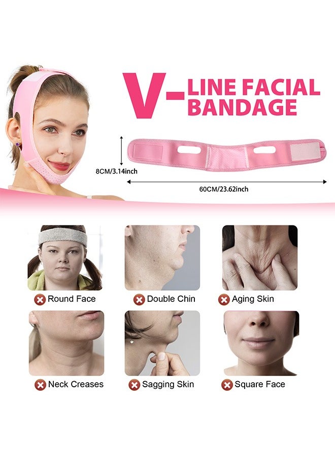 Reusable Facial Slimming Strap, V Line Lifting Bandage, Sleep Mask for Face Lift Prevent Sagging (Pink)