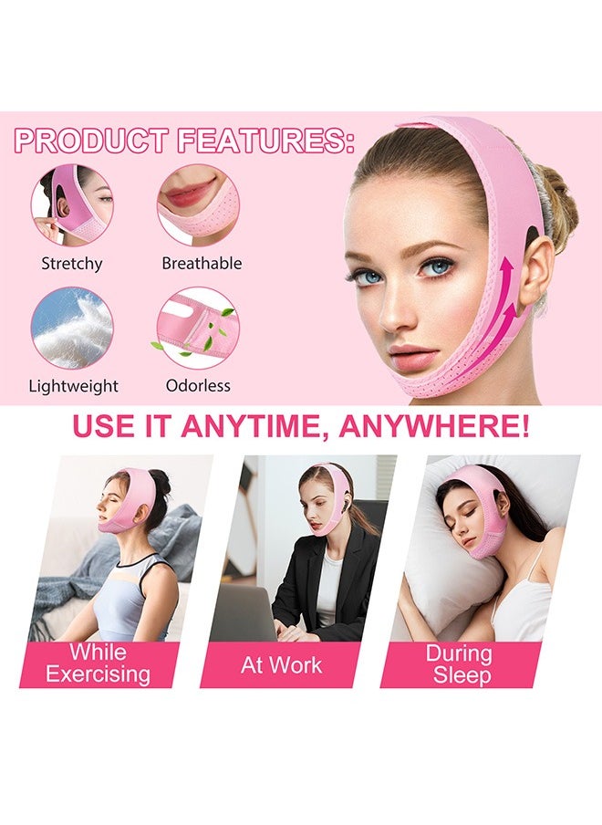 Reusable Facial Slimming Strap, V Line Lifting Bandage, Sleep Mask for Face Lift Prevent Sagging (Pink)