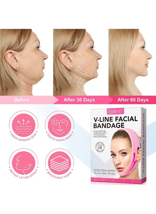 Reusable Facial Slimming Strap, V Line Lifting Bandage, Sleep Mask for Face Lift Prevent Sagging (Pink)