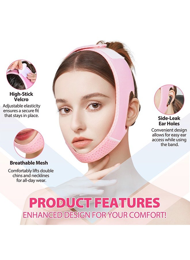 Reusable Facial Slimming Strap, V Line Lifting Bandage, Sleep Mask for Face Lift Prevent Sagging (Pink)