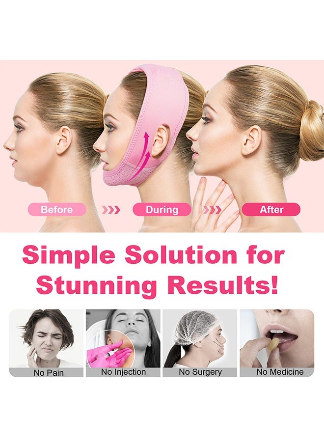 Reusable Facial Slimming Strap, V Line Lifting Bandage, Sleep Mask for Face Lift Prevent Sagging (Pink)