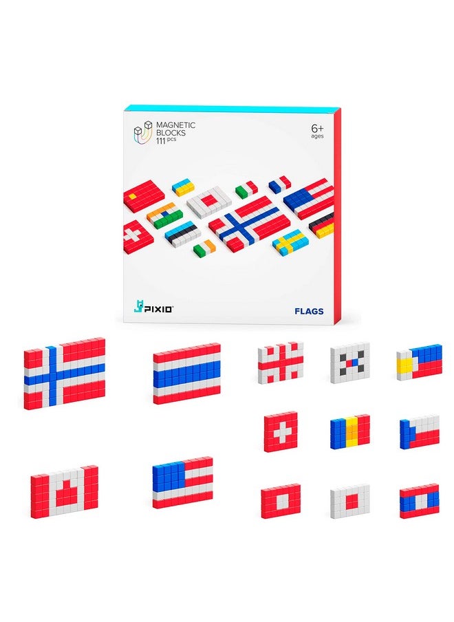 Flags - Magnetic Building Blocks For Kids Over 6 Years, Pixel Art, Stem Magnet Toys For Kids Ages 8-12, Portable Magnetic Blocks For Creativity - 162 Pcs