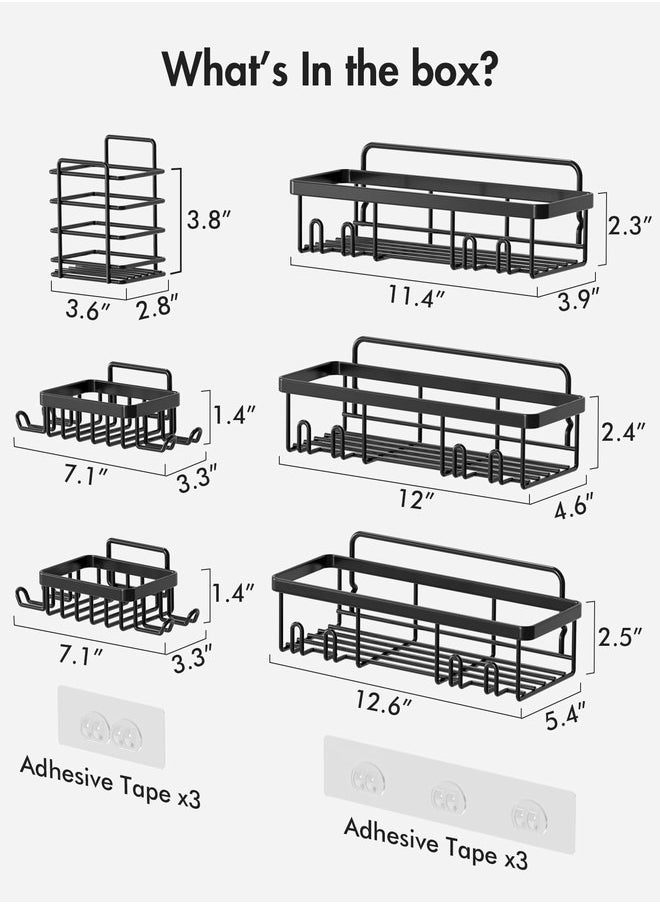 Shower Caddy 6 Pack, Rustproof Stainless Steel Shower Shelves for Bathroom Organizers and Storage, Adhesive No Drilling Durable Bath Accessories with Large Capacity for Home & Kitchen Decor