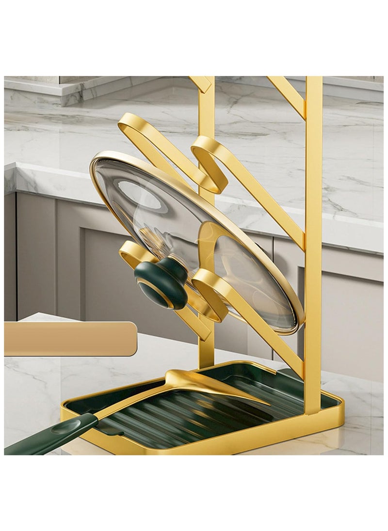 Multifunctional 3-Layer Pot Lid Holder & Kitchen Organizer - Wall Mounted Utensil Rack with Spoon Rest, Knife Rack, Pan Stand, and Cutting Board Holder - Space-Saving Cooking Accessories for Modern Kitchens