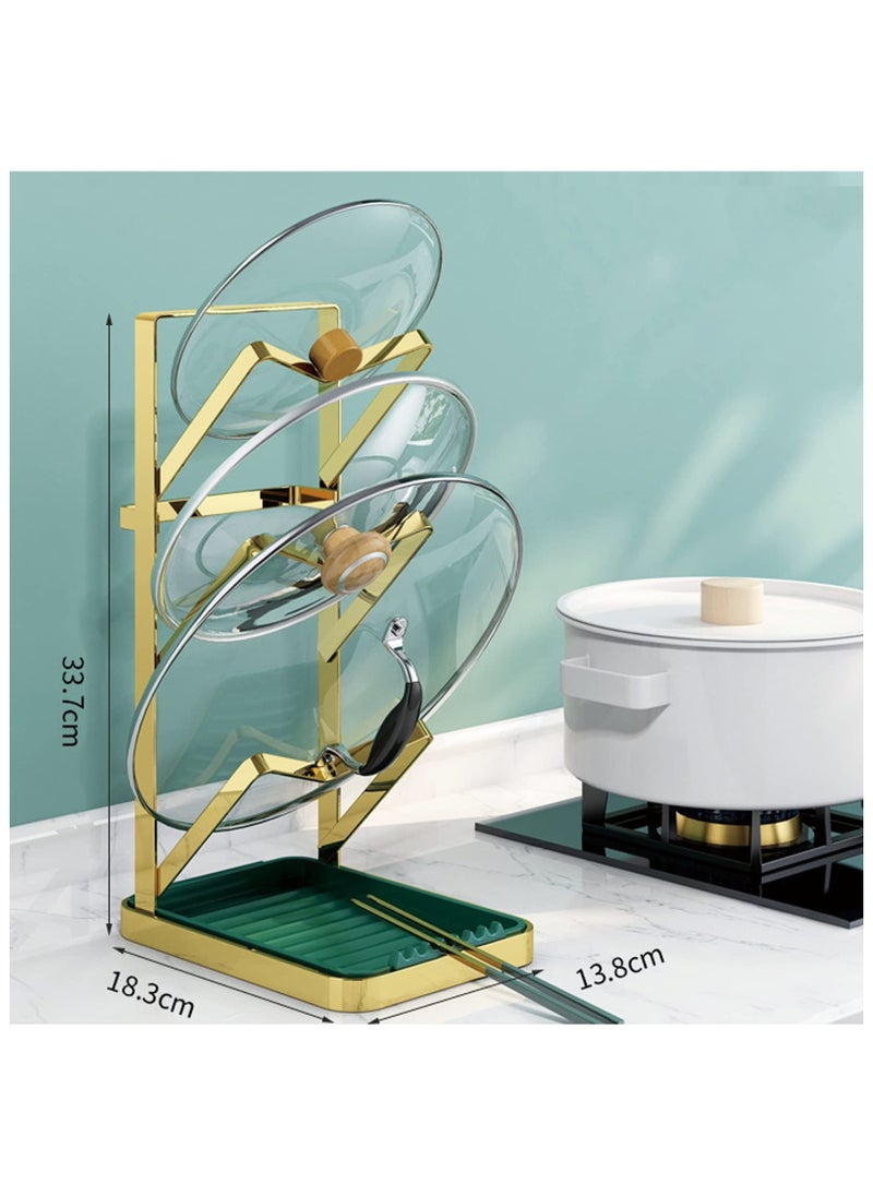 Multifunctional 3-Layer Pot Lid Holder & Kitchen Organizer - Wall Mounted Utensil Rack with Spoon Rest, Knife Rack, Pan Stand, and Cutting Board Holder - Space-Saving Cooking Accessories for Modern Kitchens