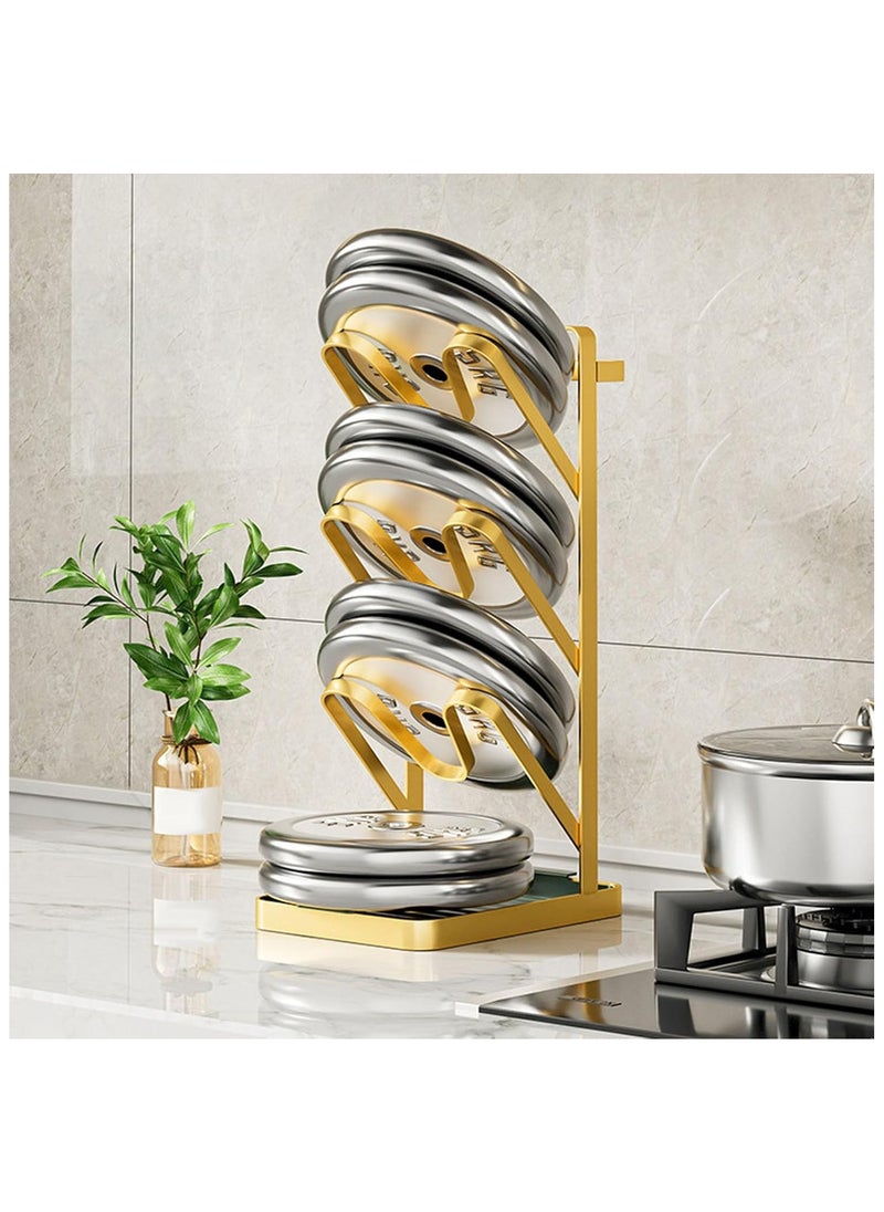 Multifunctional 3-Layer Pot Lid Holder & Kitchen Organizer - Wall Mounted Utensil Rack with Spoon Rest, Knife Rack, Pan Stand, and Cutting Board Holder - Space-Saving Cooking Accessories for Modern Kitchens
