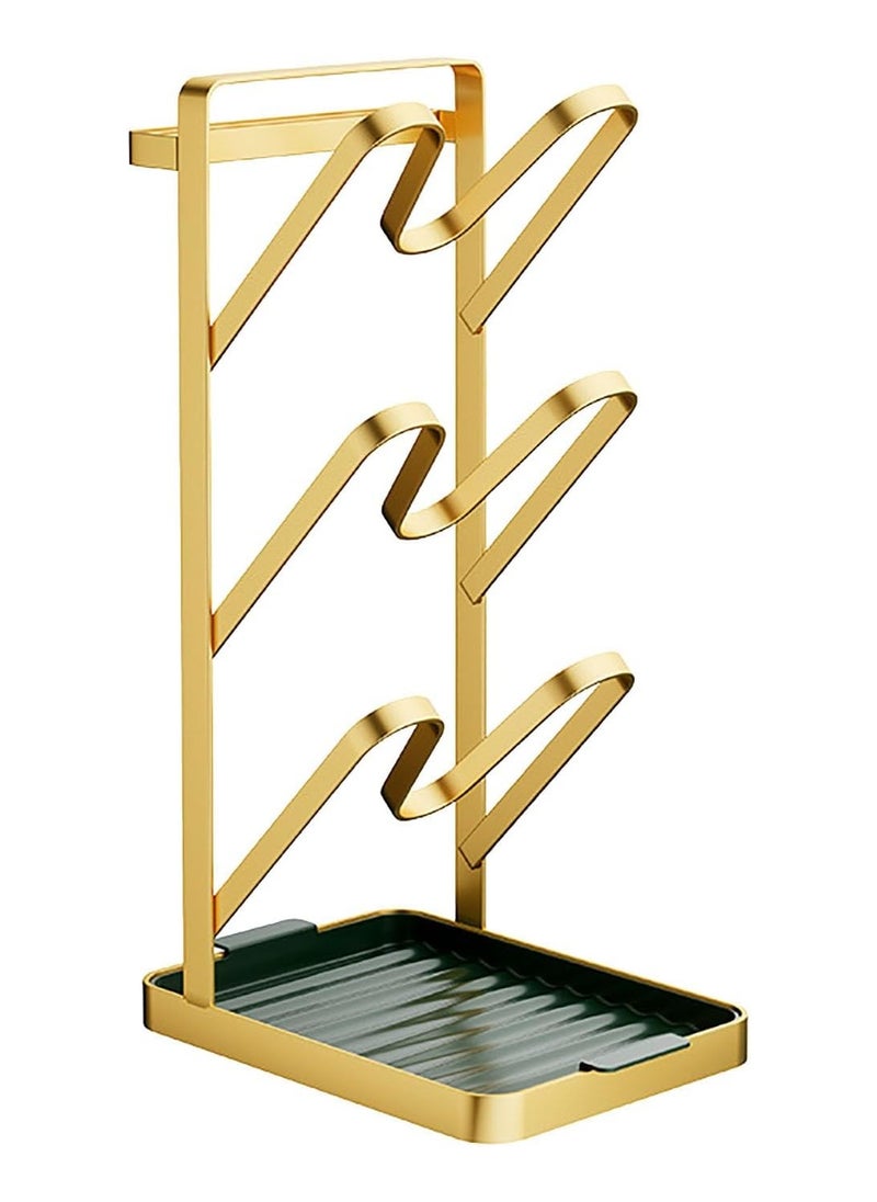 Multifunctional 3-Layer Pot Lid Holder & Kitchen Organizer - Wall Mounted Utensil Rack with Spoon Rest, Knife Rack, Pan Stand, and Cutting Board Holder - Space-Saving Cooking Accessories for Modern Kitchens