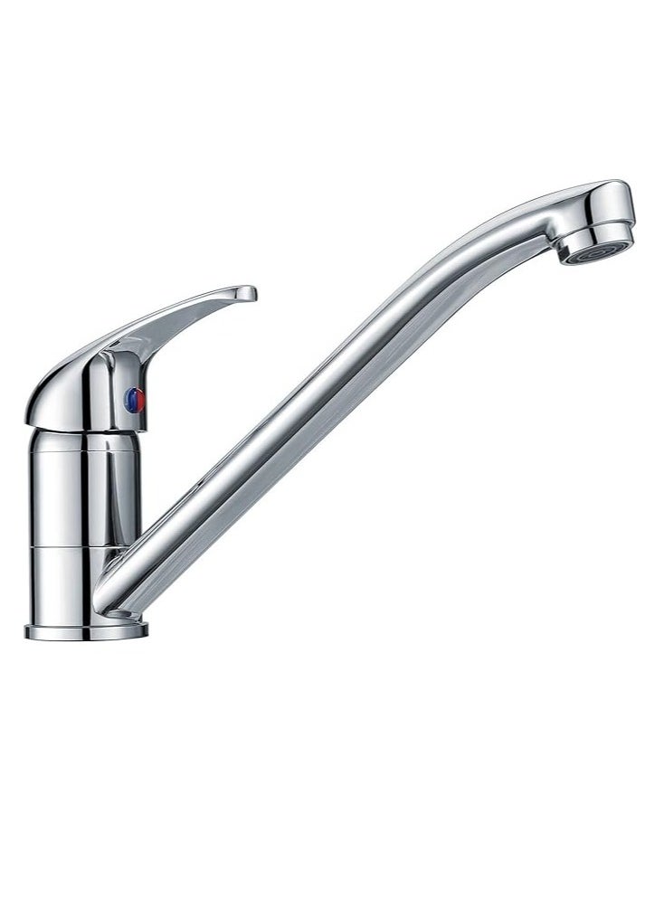 Kitchen Sink Mixer Tap Single Lever with Long Swivel Spout Monobloc Faucet Solid Brass Body Chrome