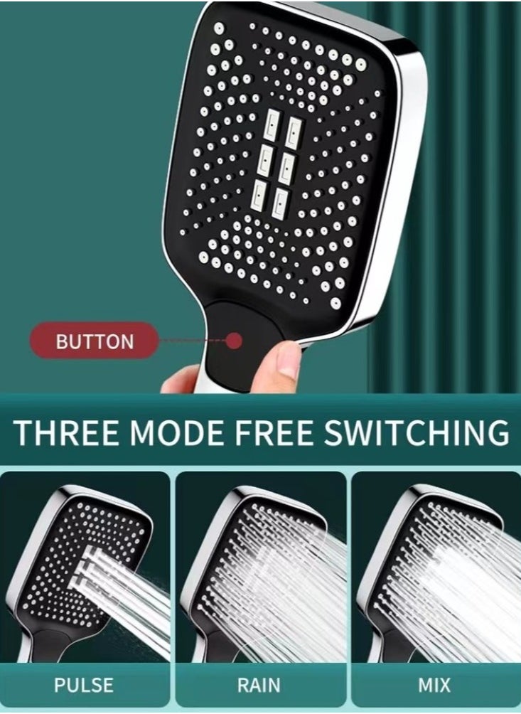 1-Set Of 3 Pieces Three-Speed Boosting Shower Head ABS Silver/Black 27.5x10.5x2 Centimeter