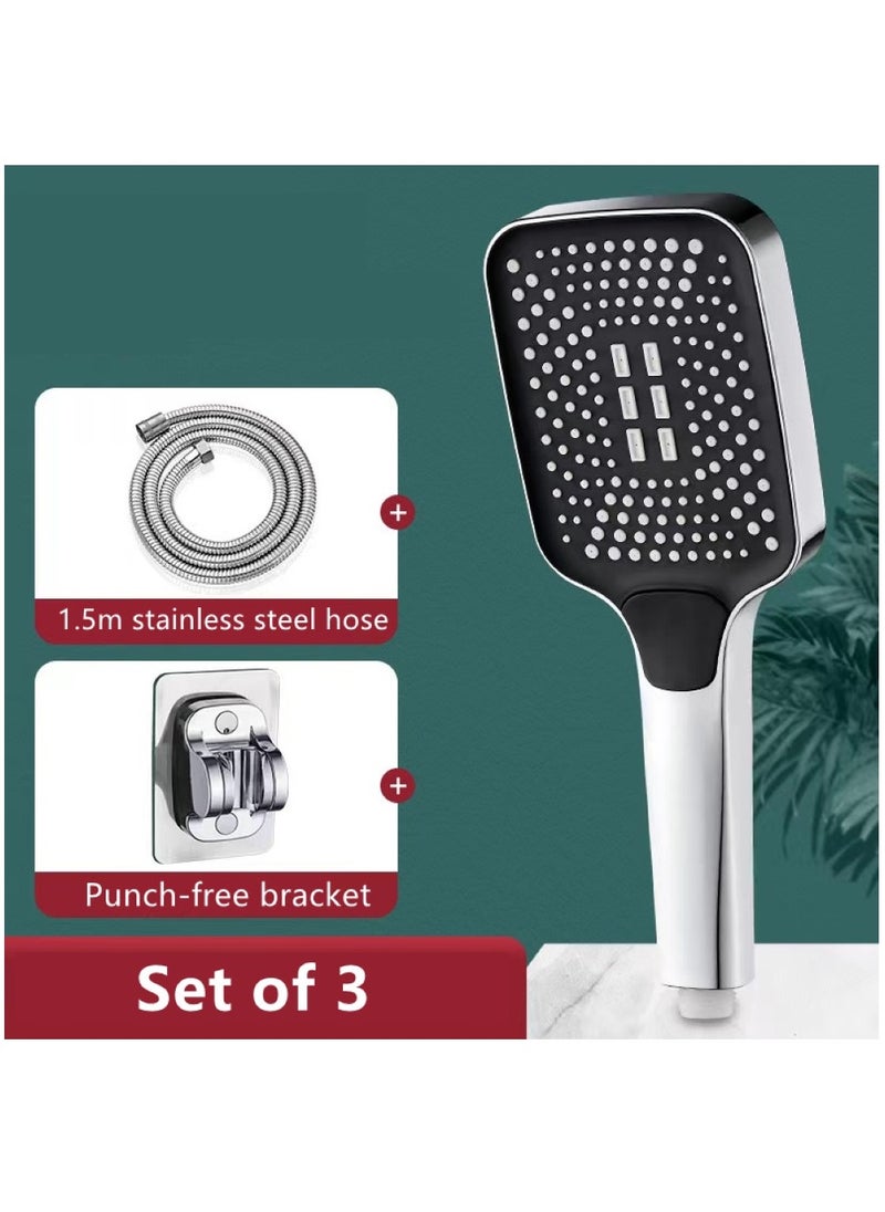 1-Set Of 3 Pieces Three-Speed Boosting Shower Head ABS Silver/Black 27.5x10.5x2 Centimeter