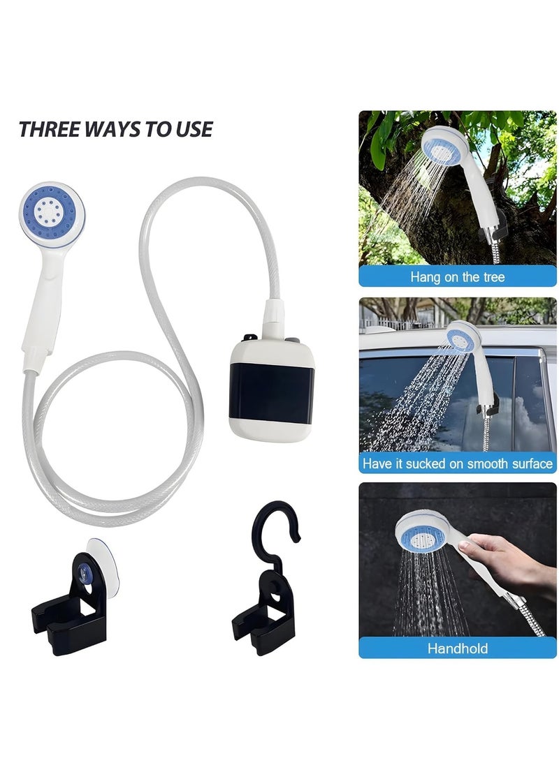 Portable Camping Shower with Rechargeable Battery, Compact Handheld Electric Shower Set for Outdoor Use, Trips, Pet Bathing and Gardening, Includes 1.5M Hose, Shower Head, Holder, Hook, Suction Cup, USB Charging Cable and Water Pump