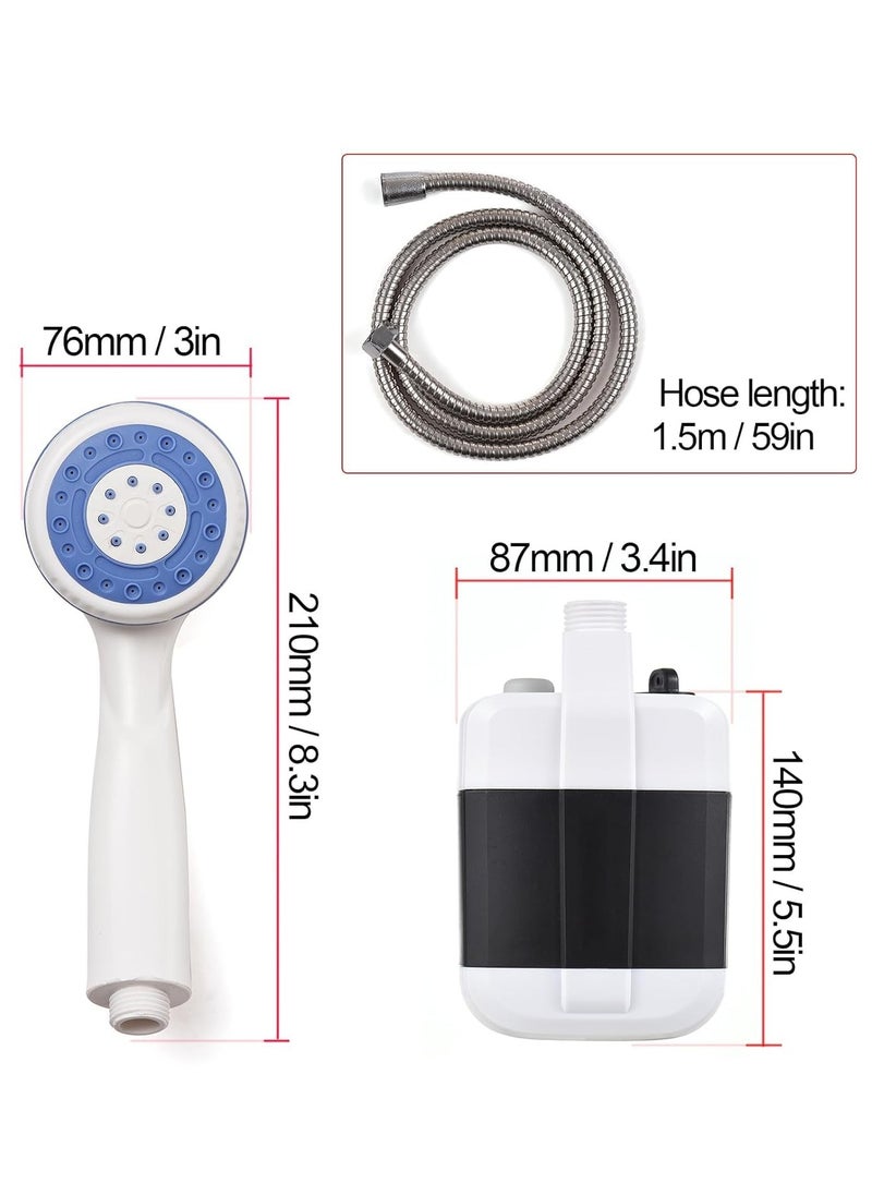 Portable Camping Shower with Rechargeable Battery, Compact Handheld Electric Shower Set for Outdoor Use, Trips, Pet Bathing and Gardening, Includes 1.5M Hose, Shower Head, Holder, Hook, Suction Cup, USB Charging Cable and Water Pump