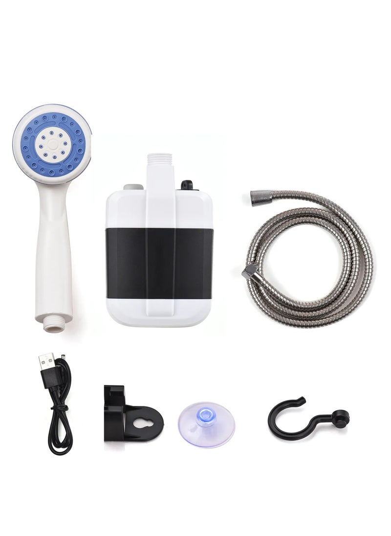 Portable Camping Shower with Rechargeable Battery, Compact Handheld Electric Shower Set for Outdoor Use, Trips, Pet Bathing and Gardening, Includes 1.5M Hose, Shower Head, Holder, Hook, Suction Cup, USB Charging Cable and Water Pump