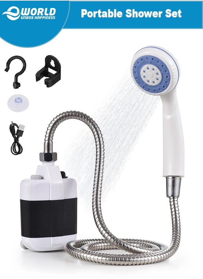 Portable Camping Shower with Rechargeable Battery, Compact Handheld Electric Shower Set for Outdoor Use, Trips, Pet Bathing and Gardening, Includes 1.5M Hose, Shower Head, Holder, Hook, Suction Cup, USB Charging Cable and Water Pump