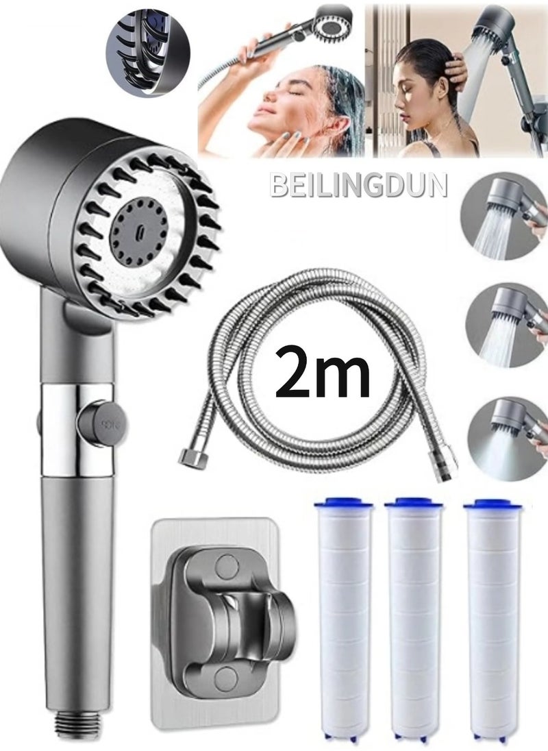 Filtered Shower Head with Handheld (3 Modes), High Pressure Showerhead Set with 3 Filters、2m  Hose、1 Adjustable Bracket,Remove Chlorine and Impurities, Massages Scalp to Anti Hairfall and Dry Skin，Detachable Showerhead Filter Head with ON/OFF Switch