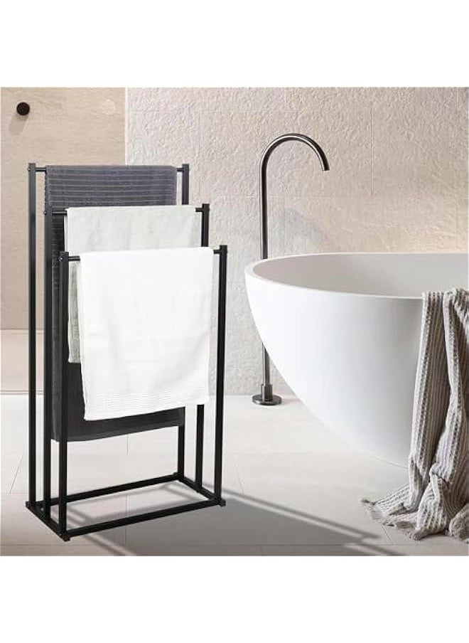 Durku Free Standing Towel Rack, 3 Tier Alloy Steel Stand, Blanket Drying and Display Rack for Oversized Bath Towels Bathroom Accessories, Next to Tub or Shower