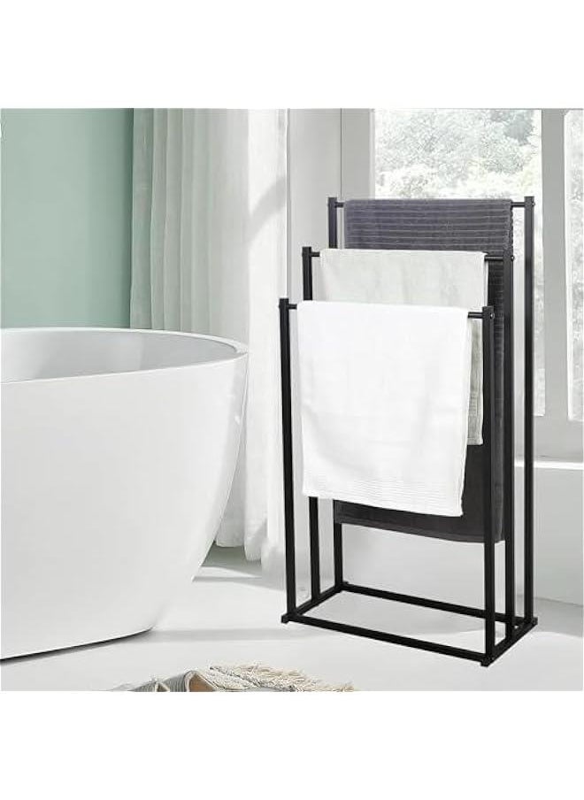 Durku Free Standing Towel Rack, 3 Tier Alloy Steel Stand, Blanket Drying and Display Rack for Oversized Bath Towels Bathroom Accessories, Next to Tub or Shower