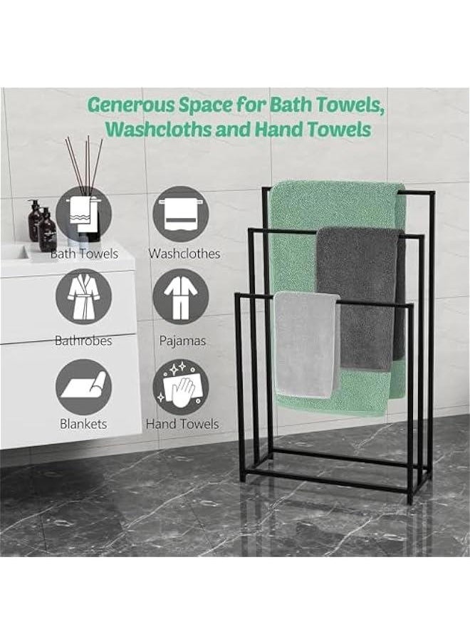 Durku Free Standing Towel Rack, 3 Tier Alloy Steel Stand, Blanket Drying and Display Rack for Oversized Bath Towels Bathroom Accessories, Next to Tub or Shower