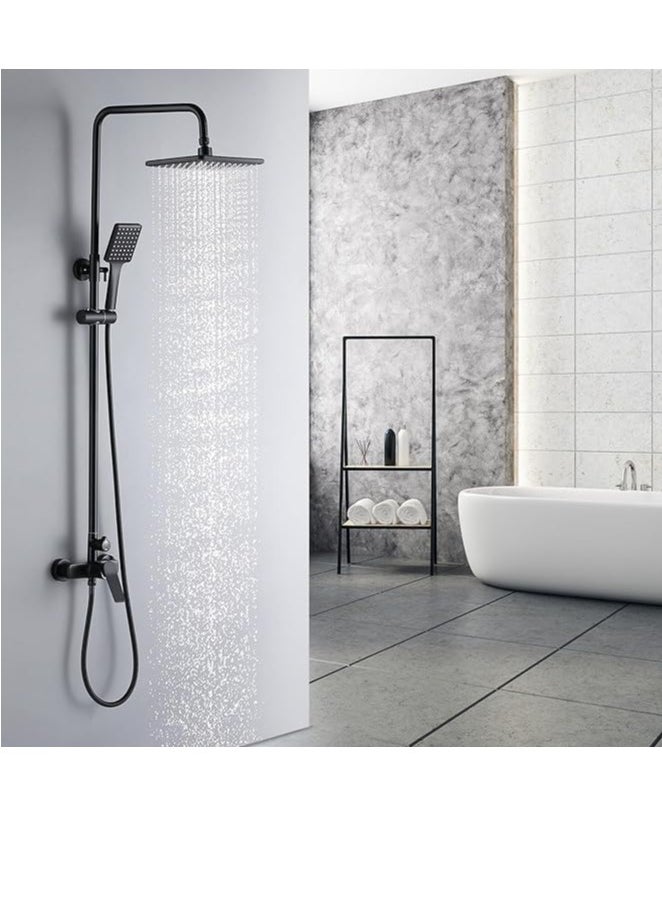 Shower Fitting Complete Set, Black Height Adjustable 90-124 cm, Rain Shower Head and Hand Shower, Complete Shower for Bathroom