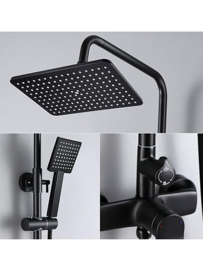 Shower Fitting Complete Set, Black Height Adjustable 90-124 cm, Rain Shower Head and Hand Shower, Complete Shower for Bathroom