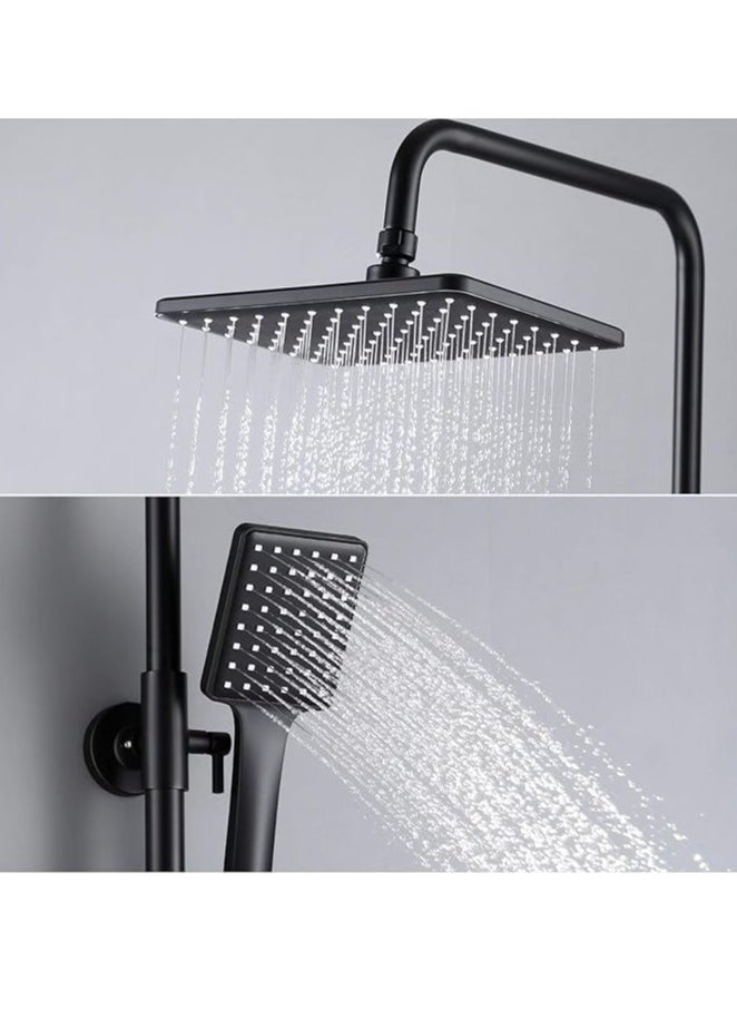 Shower Fitting Complete Set, Black Height Adjustable 90-124 cm, Rain Shower Head and Hand Shower, Complete Shower for Bathroom