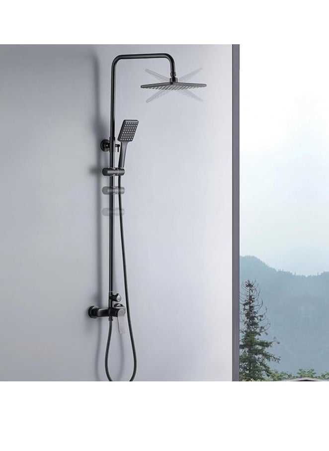 Shower Fitting Complete Set, Black Height Adjustable 90-124 cm, Rain Shower Head and Hand Shower, Complete Shower for Bathroom