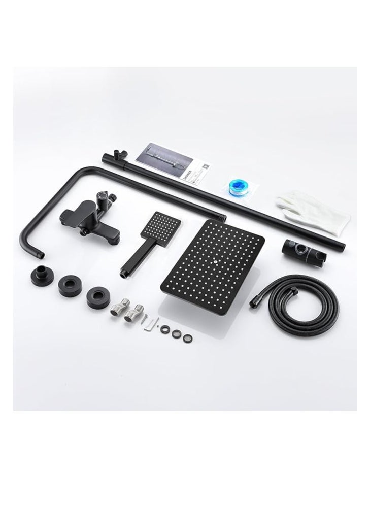 Shower Fitting Complete Set, Black Height Adjustable 90-124 cm, Rain Shower Head and Hand Shower, Complete Shower for Bathroom