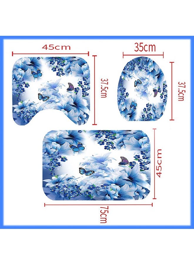 4-Piece Digital Print Shower Curtain And Floor Mat Set Multicolour 180x180cm