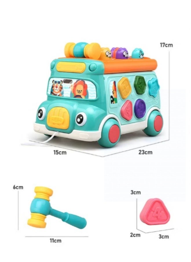 Push Pull Bus Toy, Baby Musical Learning Toys with Sound u0026 Light, Whack-a-Mole Game, Shape Matching, Gear, Toy Clock, Activity Bus Toy Early Education Gift for Toddler Boys Girls