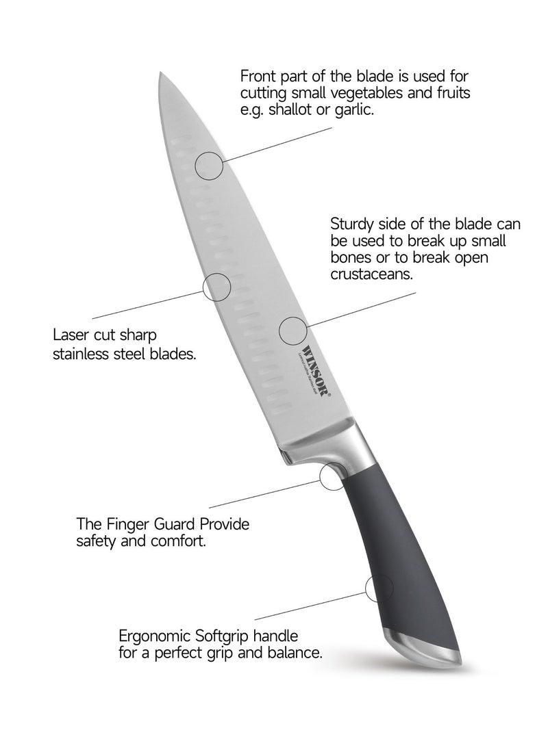 Winsor 8 Piece Grey knife set with Acrylic Stand Laser Cut Rust Free Stainless Steel