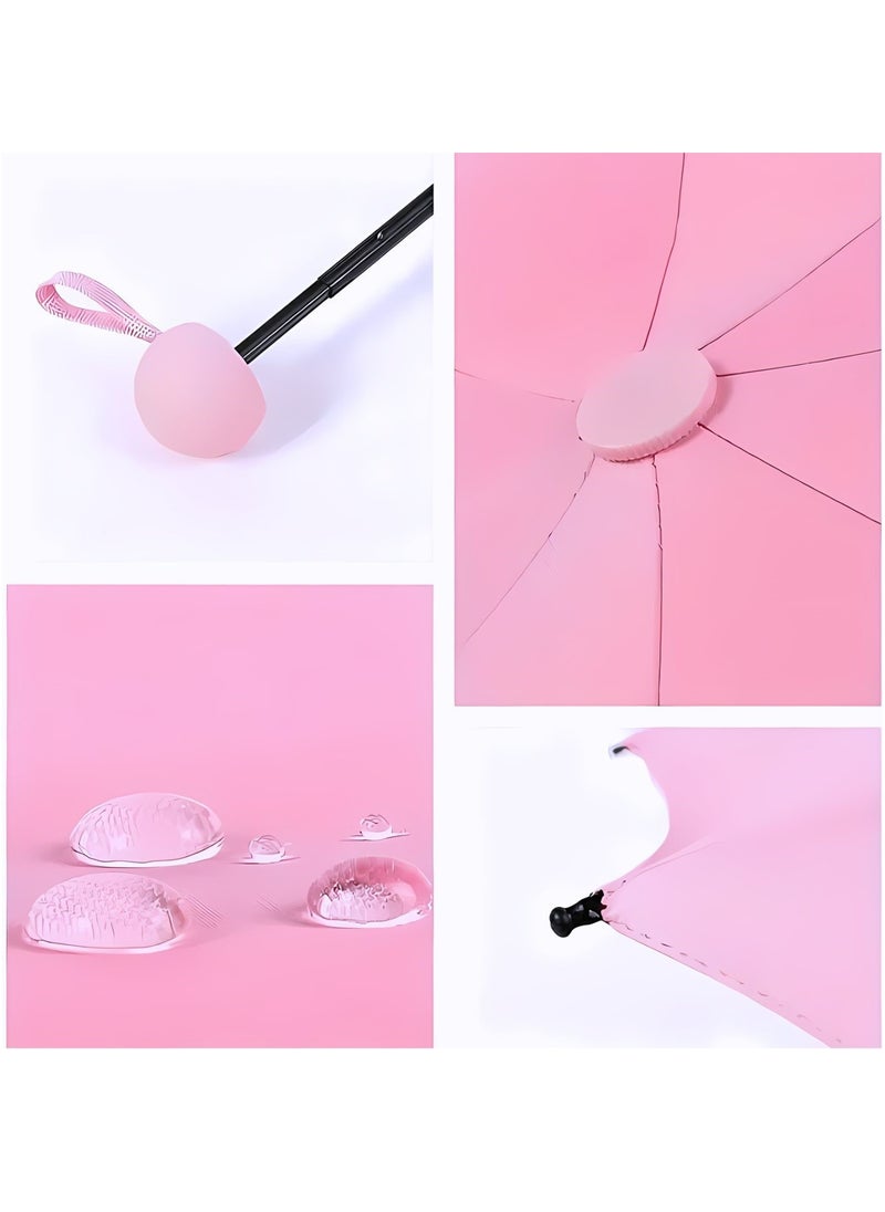 Portable UV Protection Umbrella - windproof, small - compact, lightweight, sturdy, mini, folding and portable for men and women, 5-foldlightweightseries-6bones+capsules (Pink)