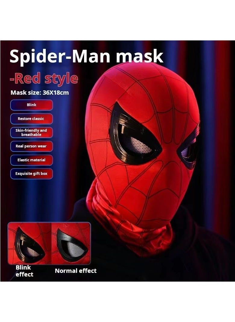 Spider Superhero Mask with Movable Eyes - Fully Automatic Remote-Controlled Blinking & Luminous Cosplay Mask for Teens and Adults - Adjustable Full Face Helmet with USB Charging