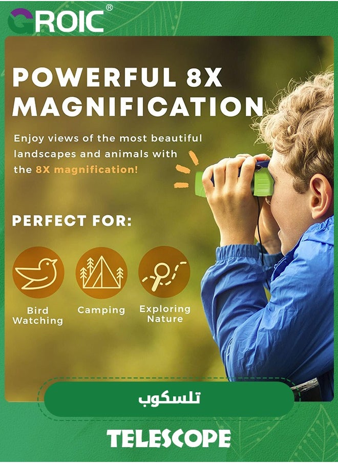 8 x 21 Binoculars for Kids, Set with Magnifying Glass & Compass,Kids Binoculars for Toddler,Children Explore Toys