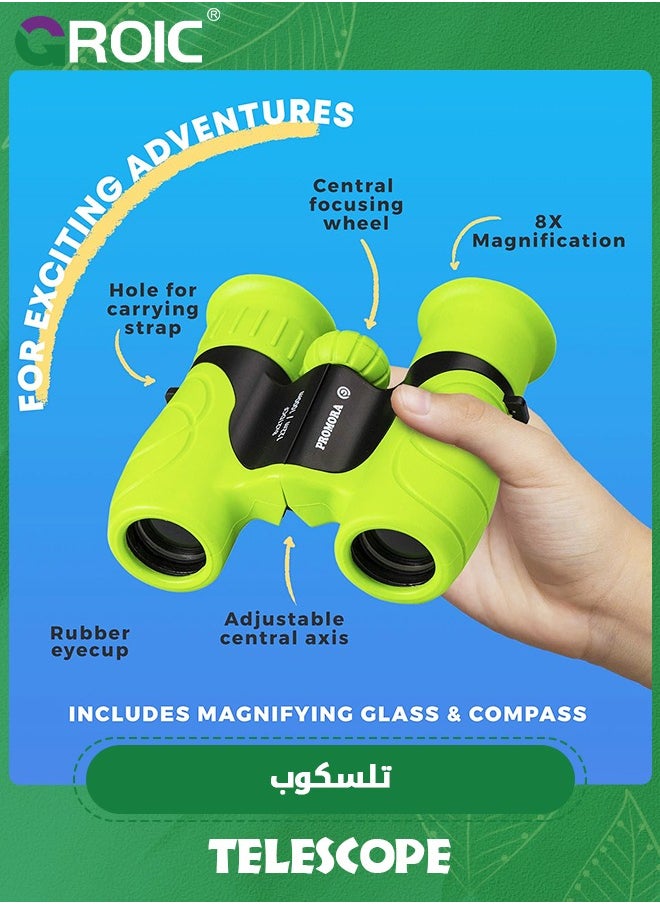 8 x 21 Binoculars for Kids, Set with Magnifying Glass & Compass,Kids Binoculars for Toddler,Children Explore Toys