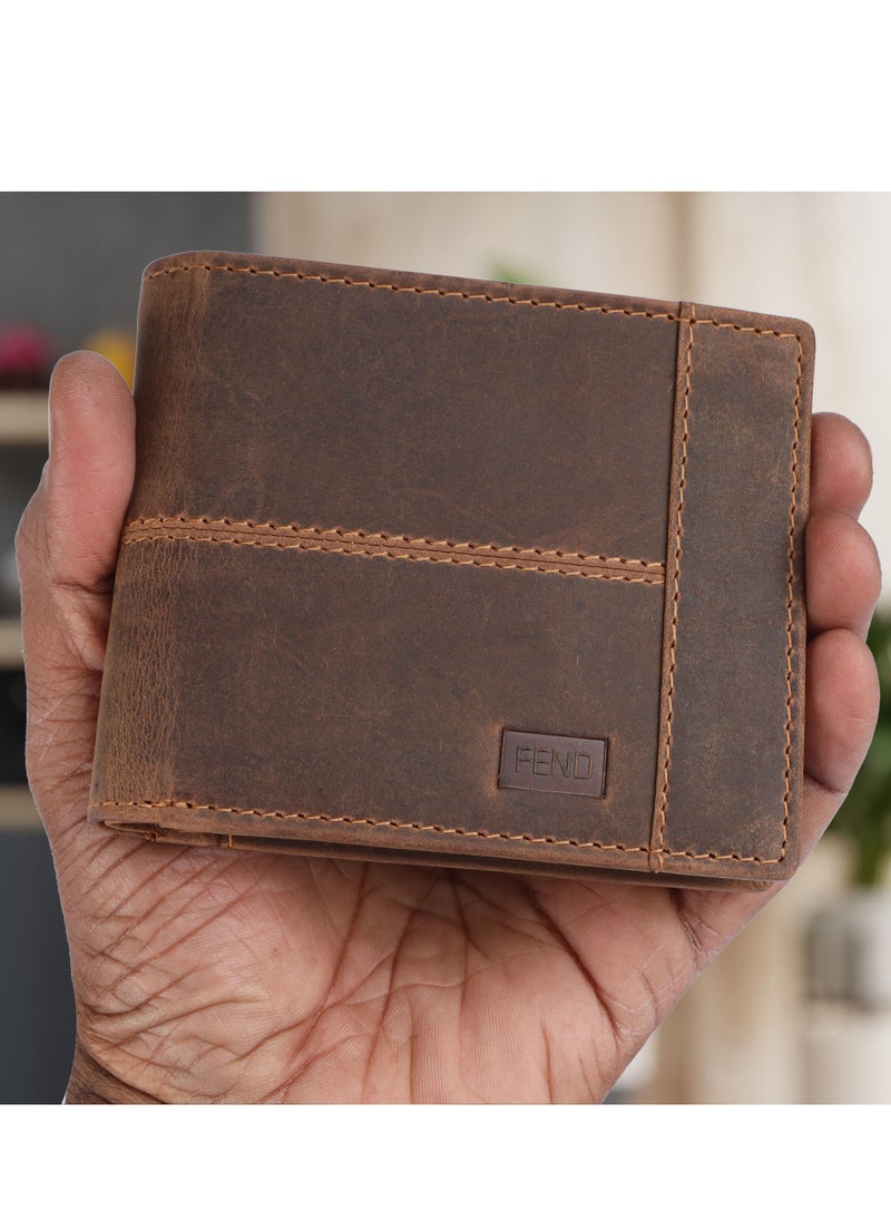 Fend Genuine Leather Men's Wallet with RFID Protection Tan