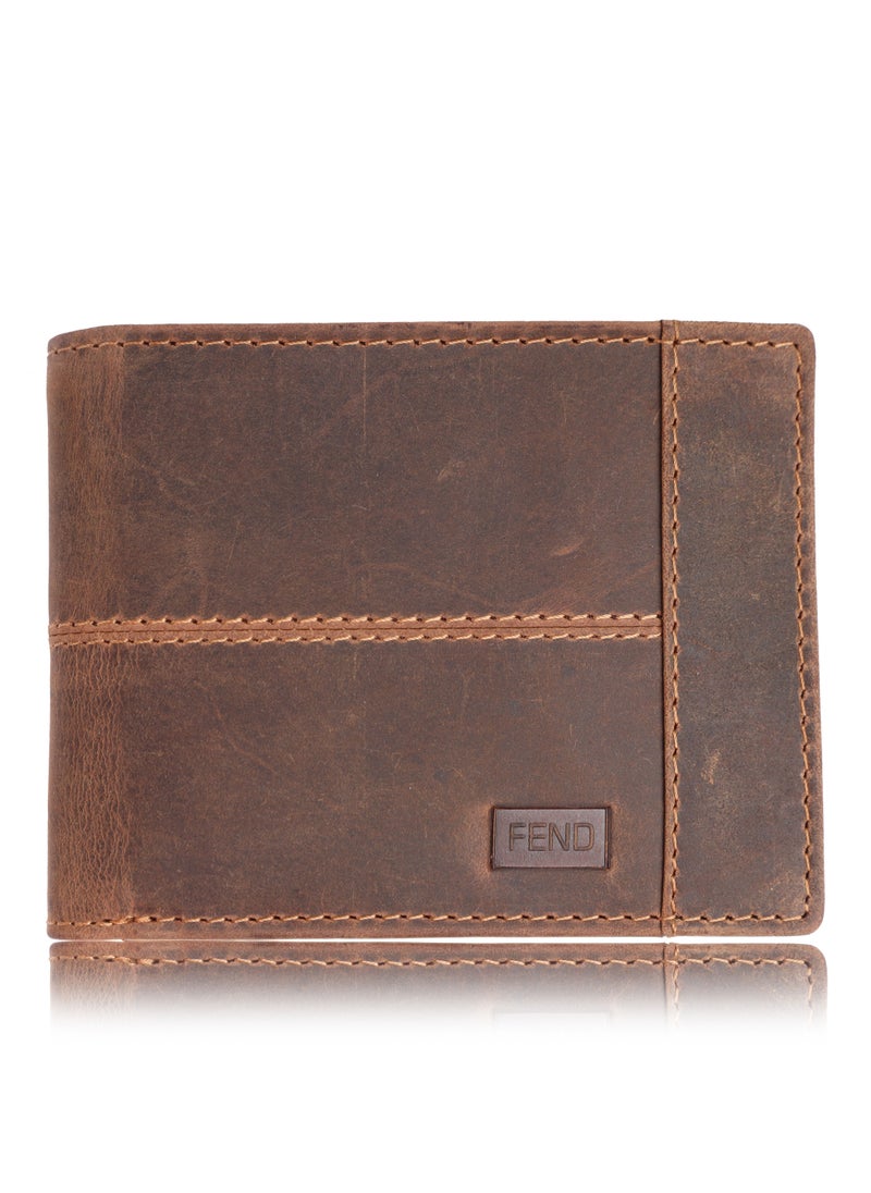 Fend Genuine Leather Men's Wallet with RFID Protection Tan