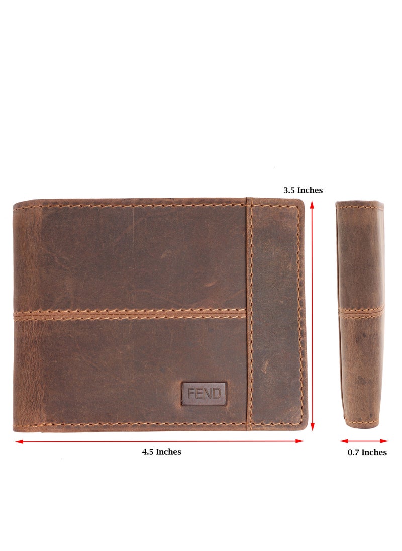 Fend Genuine Leather Men's Wallet with RFID Protection Tan