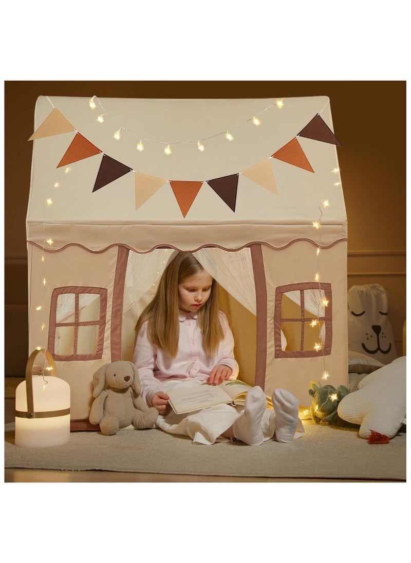 Kids Tent Play House Basic Mat with Lighting, Boys and Girls Castle Tent, Washable Children's Toy Tent for Indoor and Outdoor, Neutral Color, Cream