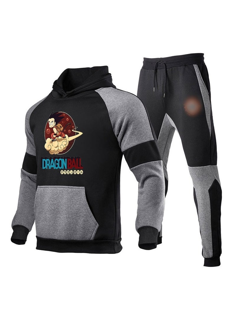 Dragon Ball Color Blocked Hoodie Leg Binding Pants Hooded Set