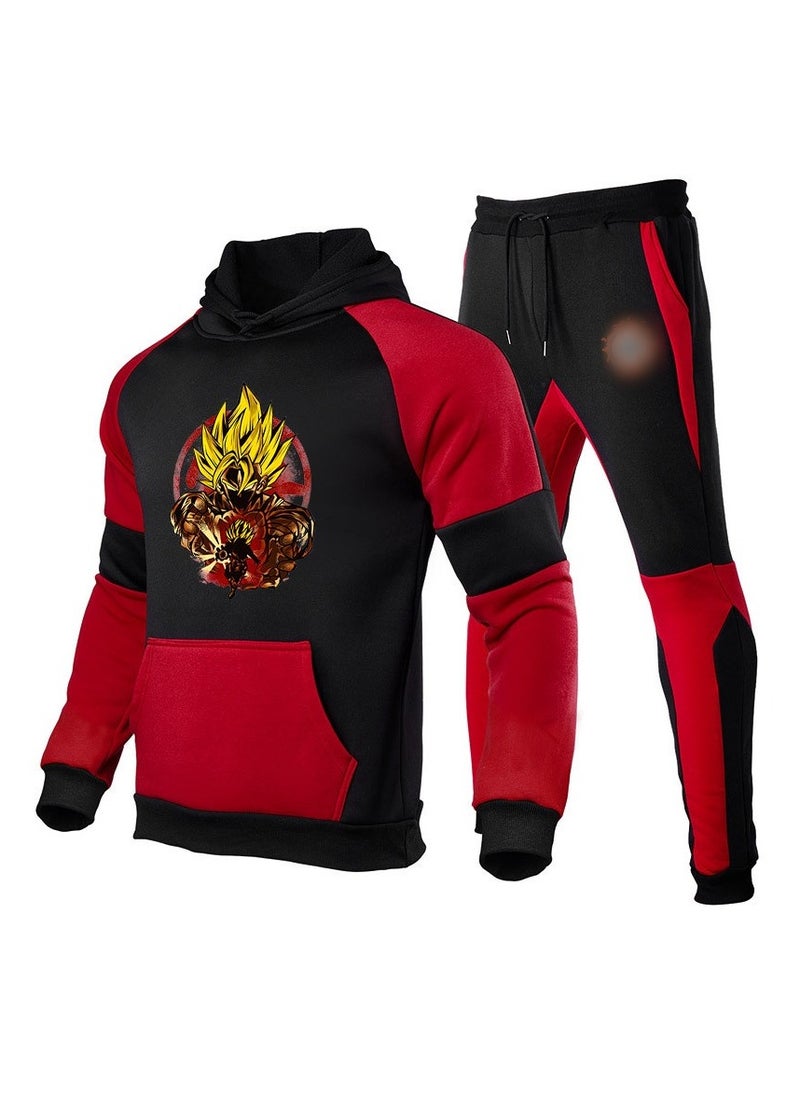 Dragon Ball Color Blocked Hoodie Leg Binding Pants Hooded Set