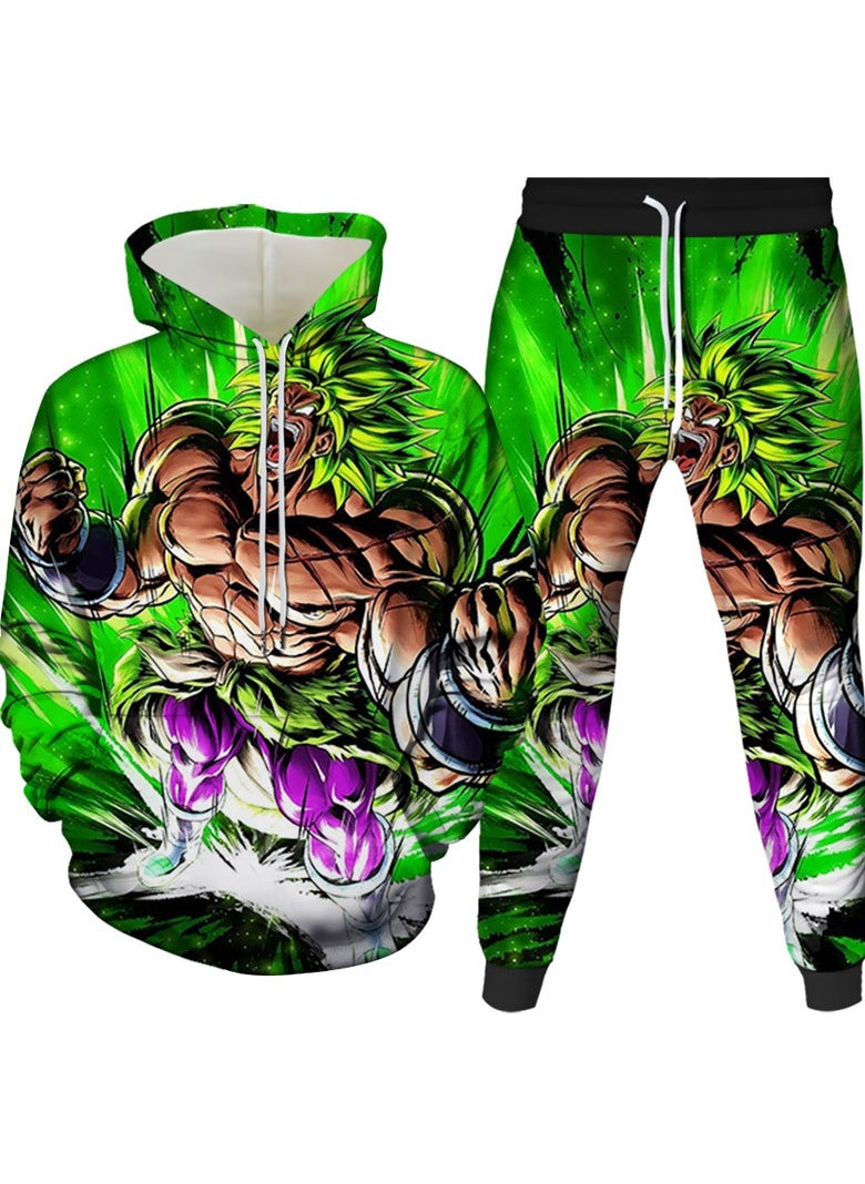 New Dragon Ball Print Hooded Pullover Ankle Binding Pants Sports Two-Piece Set
