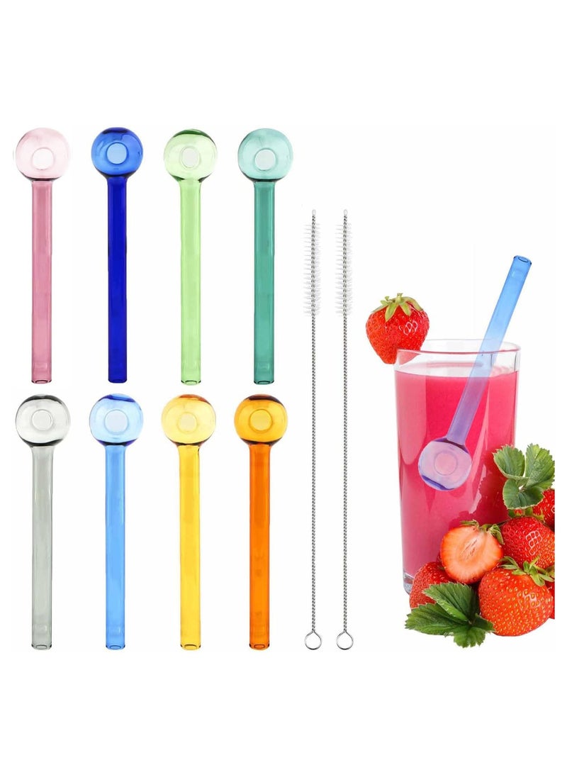 8 Pcs Colorful Shatter-Resistant Glass Straws – 4 Inch Reusable Drinking Straws with 2 Cleaning Brushes, Dishwasher Safe, Perfect for Cocktails, Smoothies, Coffee, and Juice