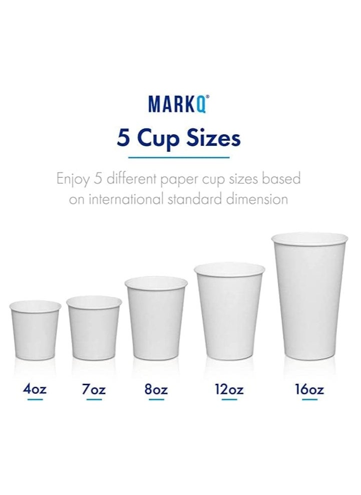 MARKQ [1000 Cups] 7oz White Paper Cups | Paper Cups for Hot & Cold Drinks | Disposable Cups for Home, Parties and Work